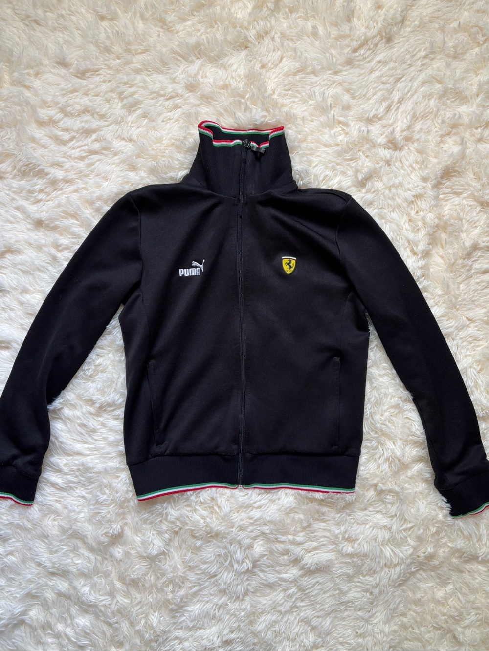 Puma Ferrari Campion1 Track Jacket Womens L Black Full Zip Italian Flag Vintage
